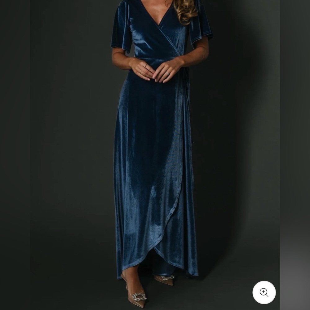 Baltic Born Katelyn Navy Blue Elegant Velvet Gown long sleeve wrap dress 3XL